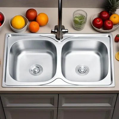 Produktbild von Doppelspülbecken Einbauspüle Edelstahlspüle Spüle Spülbecken 2 Becken + Zubehör