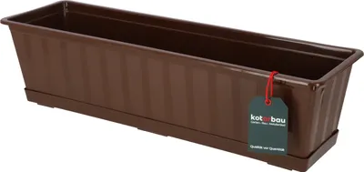 Produktbild von KOTARBAU® Blumenkasten Blumentopf für Balkon 60x18x14cm Braun Balkonkasten Balkongeländer Pflanzkasten mit Untersetzer aus Kunststoff Rechteckig