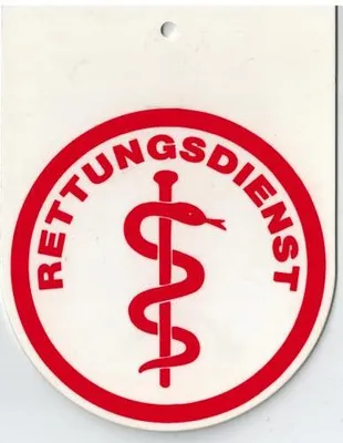 Produktbild von Hinweisschild f. Rückspiegel im Auto - RETTUNGSDIENST - Gr. 8x10,5cm - 308045/2 weiß incl. Saugnapf
