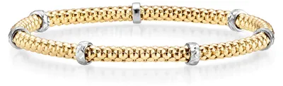 Produktbild von 4mm Himbeer-Armband mit Rollo elastisch 585 Gold Gelbgold Weißgold stretch