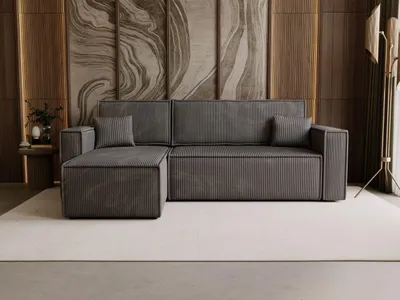 Produktbild von GrainGold Ecksofa L-Form Prato L - Ecksofa mit Schlaffunktion und Bettkasten - Moderne Ecksofa, Wohnzimmer Ecksofa - Eckcouch Dunkelgrau (Poso 60)