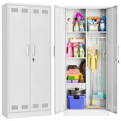 Produktbild von Besenschrank Putzschrank Aufbewahrungsschrank - 170 x 70 x 30 cm - Weiß - Abschließbar