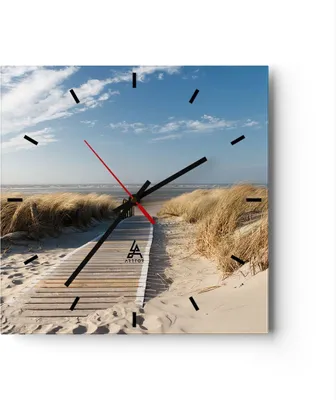 Produktbild von Wanduhr - Quadrat - Glasuhr - Strand Meer Fußgängerbrücke Ufer - 40x40cm - Schleichendes Uhrwerk - Lautlos - zum Aufhängen bereit - Dekoration Modern - Wanddekoration aus Glas - C3AC40x40-2657