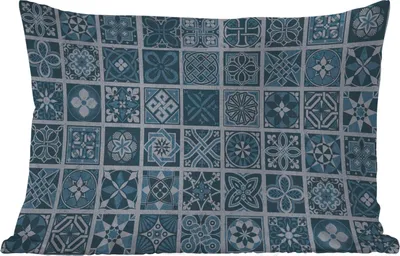 Produktbild von MuchoWow® Outdoor Kissen - Blumen - Blau - Muster - Figuren - 60x40 cm - Wetterfest - Lounge Kissen - Zierkissen - Kissen für Innenräume