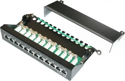 Image de XtendLan Panneau de brassage 10", 12 ports, 1U, Cat5e, STP, LSA, avec couvercle, noir