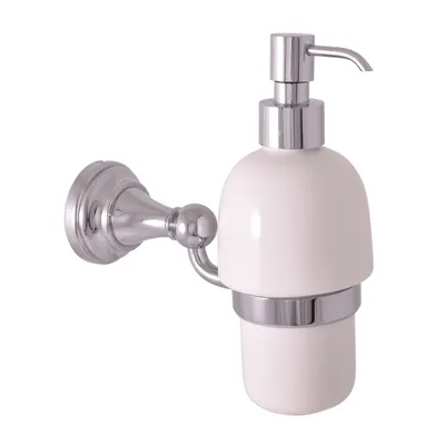 Image de Distributeur de savon rétro MORAVA en laiton chromé et céramique 18,1x7,15 x19 cm