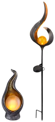 Immagine prodotto di Set di 2 lampade solari a LED, da terra e da parete, a forma di fiamma