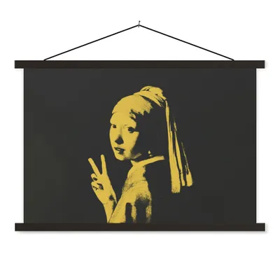 Produktbild von MuchoWow® Textilposter Das Mädchen mit dem Perlenohrring - Vermeer - Frieden 90x60 cm mit schwarzem Rahmen - Aufhängungssatz