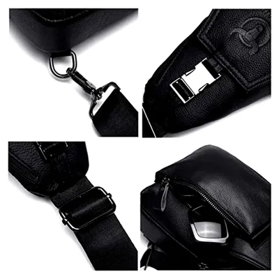 Produktbild von Herren Brusttasche aus Leder, Umhängetasche für Sport, Business und Reisen, Schwarz, M
