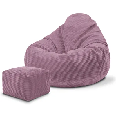 Produktbild von Dreamroots Bean Bag 70x70x70 cm Sitzsack Kinder mit Lehne und Hocker und Bezug Sitzkissen Boden Chill Sack Sitzsack mit Füllung, Plum Smoothie