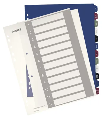 Zdjęcie produktu dla Leitz 12380000, Zakładka do kart numeryczna, Polipropylen (PP), Wielobarwny, Portret, A4 Maxi, 245 mm