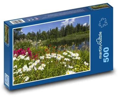 Zdjęcie produktu dla Puzzle 500 Kwitnące kwiaty nad jeziorem - martinpuzzle