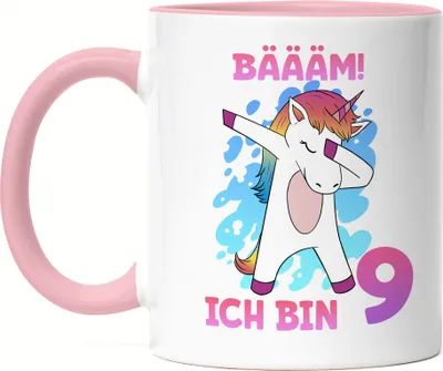 Produktbild von Bäääm Ich Bin 9 Tasse Rosa Einhorn 9. Geburtstag Geburtstagsgeschenk Einhorn-Fans Dabbing