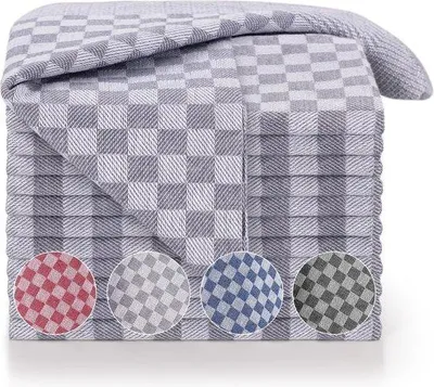 Immagine prodotto di Set di 10 strofinacci Unyqoos® – 100% cotone, 50 x 70 cm, a quadretti grigi, 180 g/m², altamente assorbenti, ÖKO-TEX STANDARD 100