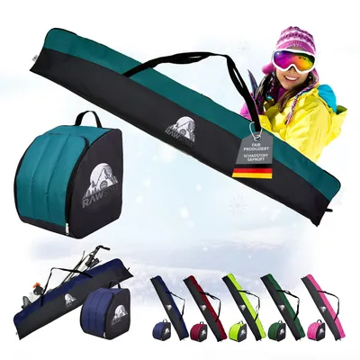 Immagine prodotto di Rawstyle borsa da sci borsa porta scarponi set SKI borsa 160cm o 180cm impermeabile borsa da sci copertura sport invernali combi (160cm-nero-turchese)