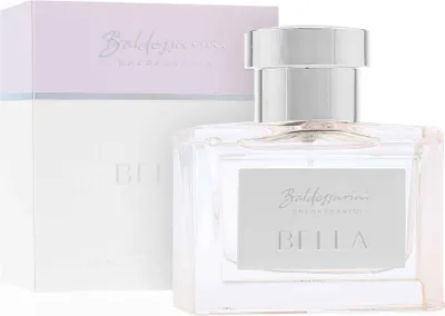 A bottle of Baldessarini Bella Eau de Parfum for women and its packaging are displayed on a white background.
