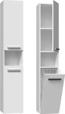 Image de Armoire de salle de bain NEL III avec panier et porte courte – Blanc mat | 31x30x174 cm
