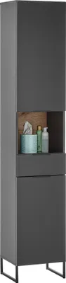 Produktbild von Hochschrank >Denver< 2 Türen, 1 Schublade, schwarz / eiche Nachbildung - 38x195x32cm (BxHxT)