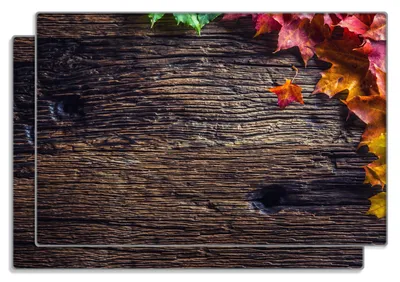Produktbild von Wallario Frühstücksbrettchen 2er Set aus Glas, je 20 x 30 cm, mit rutschfesten Füßen, Motiv Herbstblätter auf altem Holz