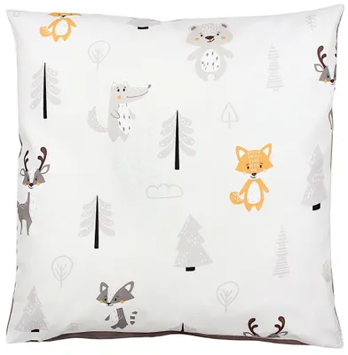 Produktbild von TupTam Kinder Kissenbezug Kissenhülle Dekorativ Gemustert, Farbe: Wald / Fuchs / Reh / Igel / Bärchen / Beige, Größe: 80 x 80 cm
