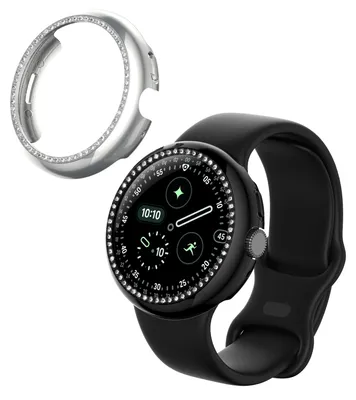 Produktbild von kwmobile 2x Kunststoff Hülle kompatibel mit Google Pixel Watch 4 41mm Schutzhülle Schutzrahmen - Glitzer Schutz Zubehör in Schwarz Silber
