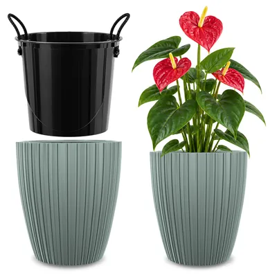 Obrázok produktu pre KADAX kvetináč 30 cm kryt vložka stojan na kvety plast zelená