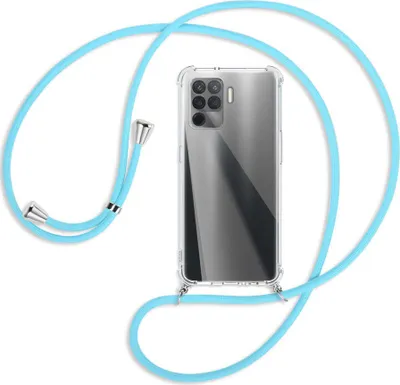 Produktbild von Handykette Backcover-Schutzhülle mit Band (Metall silberfarben) für Oppo Reno5 Lite (CPH2205, 6.43'') - himmelblau