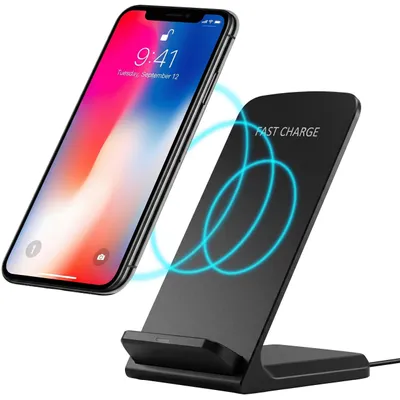 Produktbild von KRUMAD Wireless Charger 15W, Qi Induktives Ladegerät mit LED Anzeige und USB Kabel, Kabelloses Ladepad für Smartphone, Schwarz