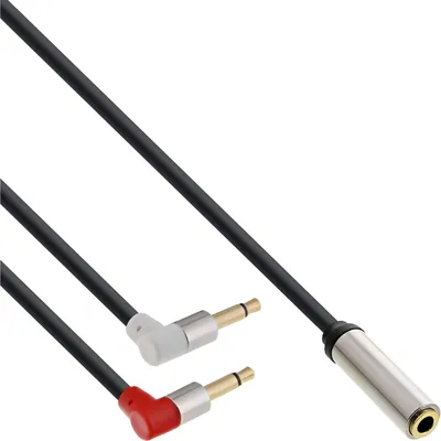 Produktbild von InLine Slim Audio Kopfh. Flugz.-Adapterkab., 2x3,5mm ST / 3,5mm BU 3pol., 2m, 2 x 3.5mm, Männlich, 3.5mm, Männlich/Weiblich, 2 m, Schwarz