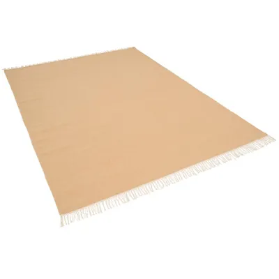 Produktbild von Wolle Natur Teppich Kelim Einfarbig mit Fransen, Größe:70x300 cm, Farbe:Beige