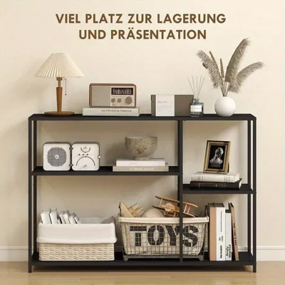 Immagine prodotto di Tavolino laterale – Console – Tavolino d'appoggio – 4 ripiani – Struttura in metallo – Nero – 110x30x75 cm
