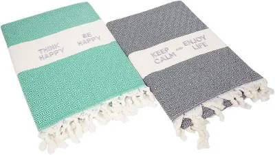 Produktbild von Großes Strandtuch 2er Set 100x180 cm, Hamamtuch aus Baumwolle Vintage, Badehandtuch Läuft nicht ein, Saunahandtuch, Hamamtuch
