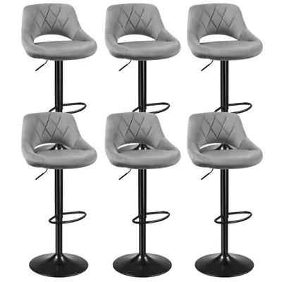 Produktbild von 6er Set Barhocker aus Samt - Barstuhl Tresenhocker Küchenstühle Chrom Hellgrau