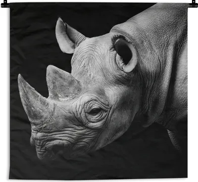 Produktbild von MuchoWow® Wandteppich Wandbehang Tiere - Nashorn - Schwarz - Weiß - Porträt 150x150 cm Tapisserie Dekoration Wandtuch - Wohnaccessoires - Modernes
