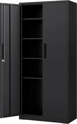 Produktbild von Aktenschrank, Mehrzweckschrank abschließbar mit 4 verstellbaren Ablagen & 2 Türen, Metallschrank aus kaltgewalztem Stahl, Werkzeugschrank, Stahlschrank für Büro & Werkstatt, Schwarz (80 x 40 x 180 cm)