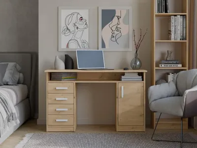 Obrázek produktu pro Psací stůl se šuplíky a skříňkou LUNARO - dub artisan