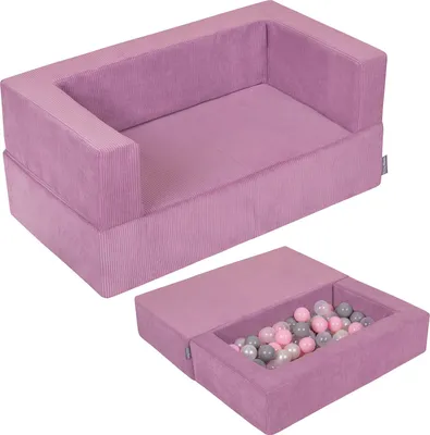 Obrázek produktu pro KiddyMoon Dětská pohovka a 100 míčků/7 cm pro děti Měkká pěnová pohovka Lehká modulární pohovka Všestranný snímatelný potah Ideální pro hraní, učení a relaxaci, fialová