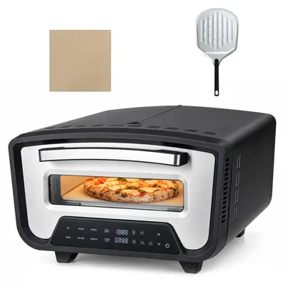 Produktbild von KOMFOTTEU Pizzaofen elektrisch 1700W bis 455°C, 12L Tischbackofen, 8 Programme