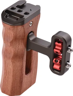 Produktbild von Universeller Kamerakaefig Linker / rechter Seitengriff Holzhandgriff mit 1/4 Schraubenloch-Kaltschuhhalterung fuer Kamerakaefig