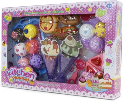Produktbild von Eisdiele Spielzeug Set Kinder Kaufladen Zubehör - Konditorei mit Eis & Süßigkeiten