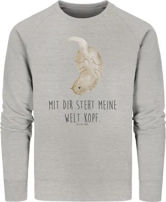 Produktbild von Mr. & Mrs. Panda Bio Baumwoll Pullover Otter Kopfüber Größe S - Heather Grey - Geschenk, Sweatshirt, Verknallt, Verliebt, Sweater, Liebe, Liebesgeschenk, Pulli, Seeotter