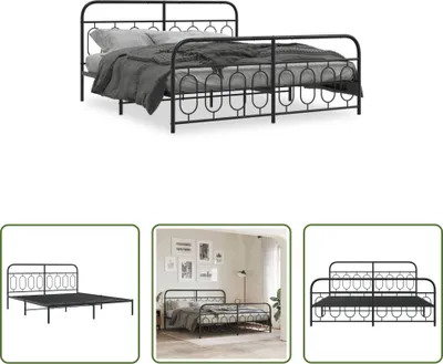 Produktbild von The Living Store Bettgestell mit Kopf- und Fußteil Metall Schwarz 193x203 cm