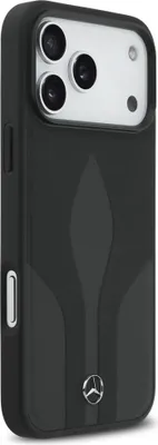 Image de Etui Mercedes MagSafe iPhone 17 Pro Max en cuir véritable noir Logo étoile métal