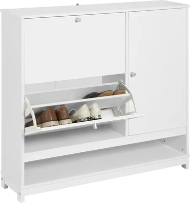 Immagine prodotto di SoBuy scarpiera, scarpiera, mobile portaoggetti, con 2 sportelli, 1 porta e 1 scomparto aperto, perfetto per corridoi stretti, soggiorno, camera da letto