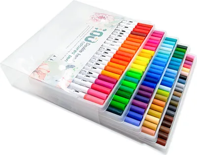 Zdjęcie produktu dla Zestaw 100 markerów z podwójną końcówką – cienkopisy artystyczne dla dzieci i dorosłych do kolorowania, rysowania, ilustracji, szkicowania