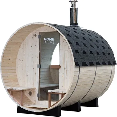 Immagine prodotto di Home Deluxe Sauna a botte con stufa a legna LAGOM DELUXE - Dimensioni: circa 210 cm x 240 cm I Sauna a botte con stufa a legna, acquisto sauna a botte, sauna da giardino, sauna da esterno con stufa a legna, sauna da esterno, sauna a botte tradizionale, sauna finlandese