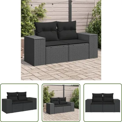 Produktbild von The Living Store Gartensofa mit Kissen 2-Sitzer Schwarz Poly Rattan