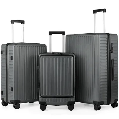 Produktbild von Kofferset ABS Handgepäckkoffer Business-Koffer Trolleys mit TSA Schloss, 4 Rollen, Mit abschließbarer Vortasche, Laptopfach 56/66/76cm