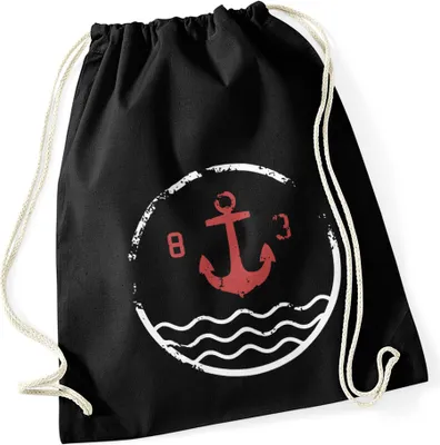 Produktbild von Turnbeutel Anker Vintage Retro Hipster Beutel Tasche Jutebeutel Gymsac Autiga® schwarz unisize