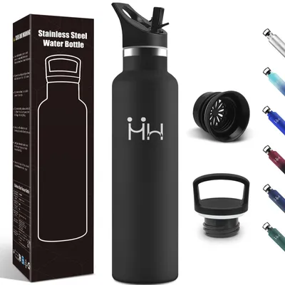 Produktbild von Trinkflasche Edelstahl 1000 ml BPA-frei, doppelwandig isoliert, schwarz, 18/8